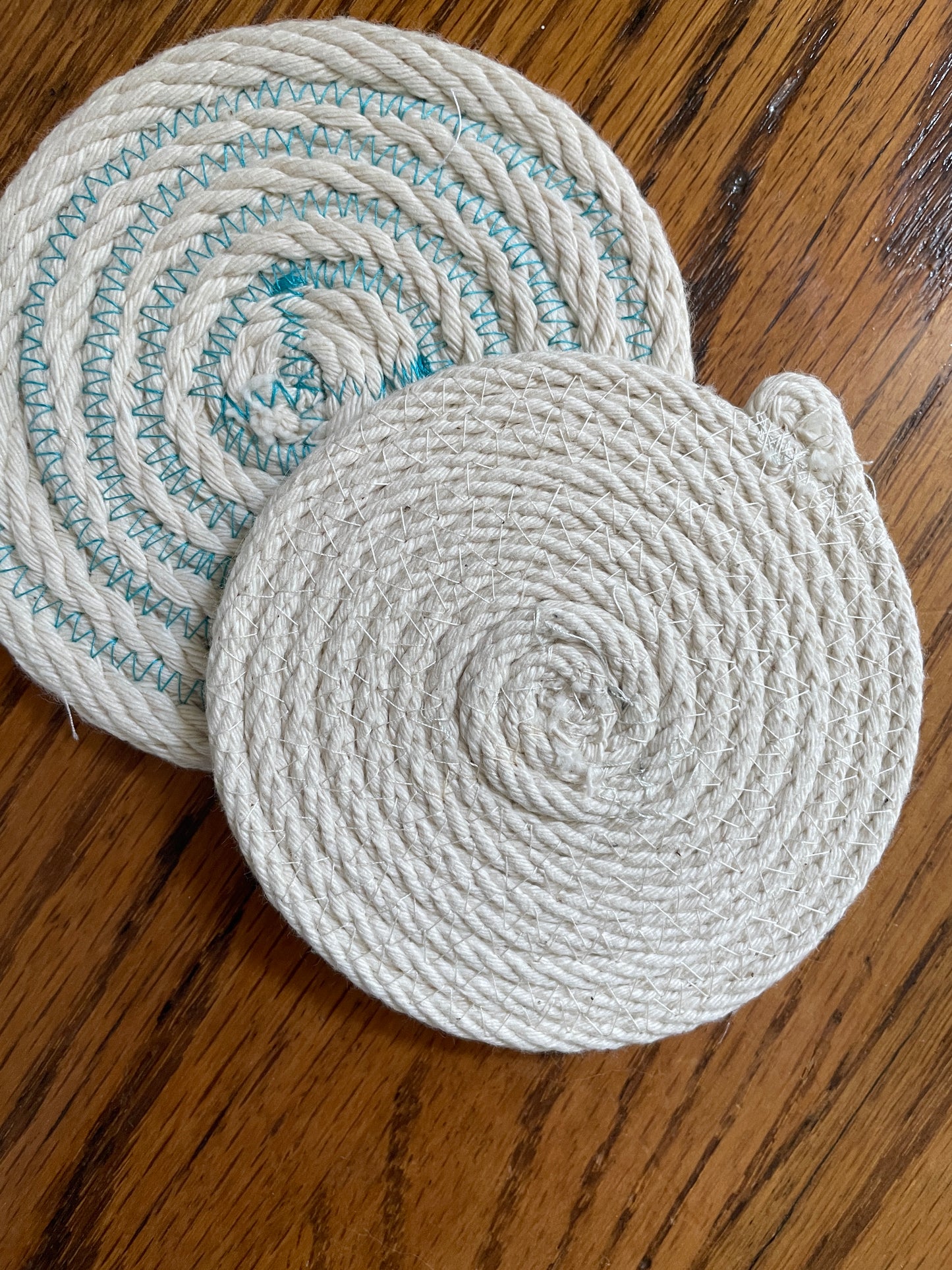 Set of 2 Contrast Stitching Natural Coasters