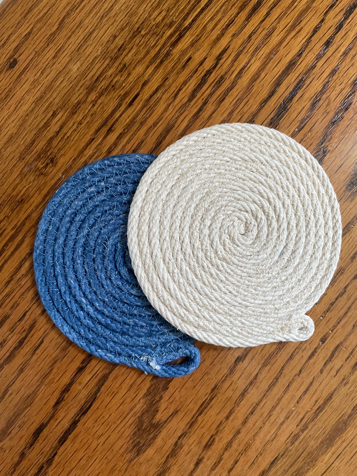 Set of 2 Natural and Blue Coasters