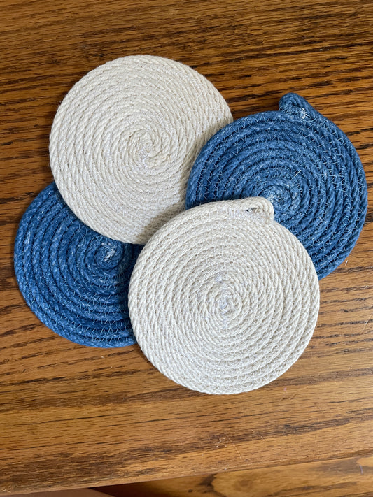 Set of 4 Blue and Natural Coasters