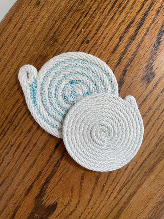 Set of 2 Contrast Stitching Natural Coasters